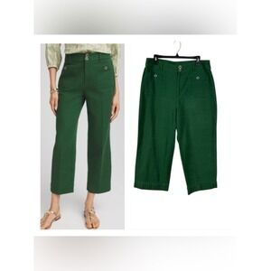 Chicos Womens Cropped Pants Size 14 Kelly Green Dobby Cotton Euro Summer Preppy